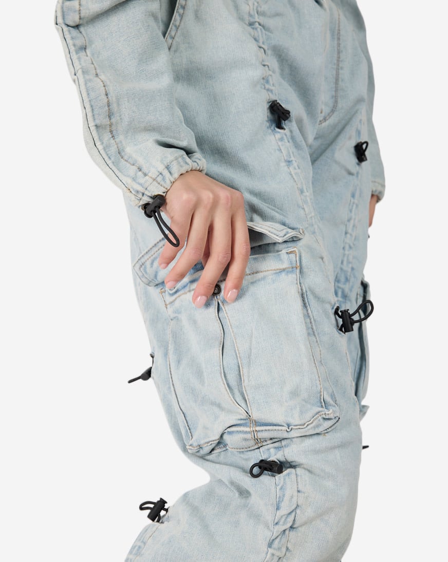 【SATIIIZ】Kyle Parachute Washed Denim Pants Denim Parachute Washed Jeans | boohooMAN USA