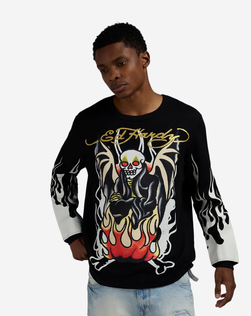 Shop Ed Hardy Fire Lord Thermal Top EHMT1401-6-BLK black | SNIPES USA