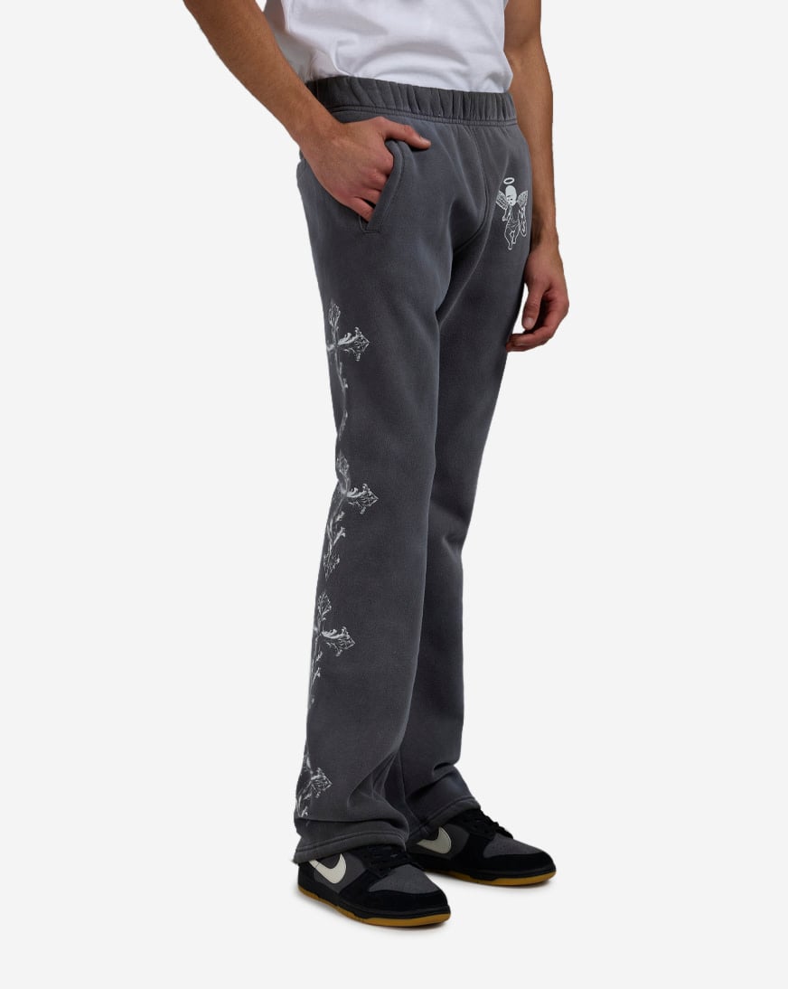 Shop Hasta Muerte Muerte Cross Flare Pants HMCROSSPNT-BLK black