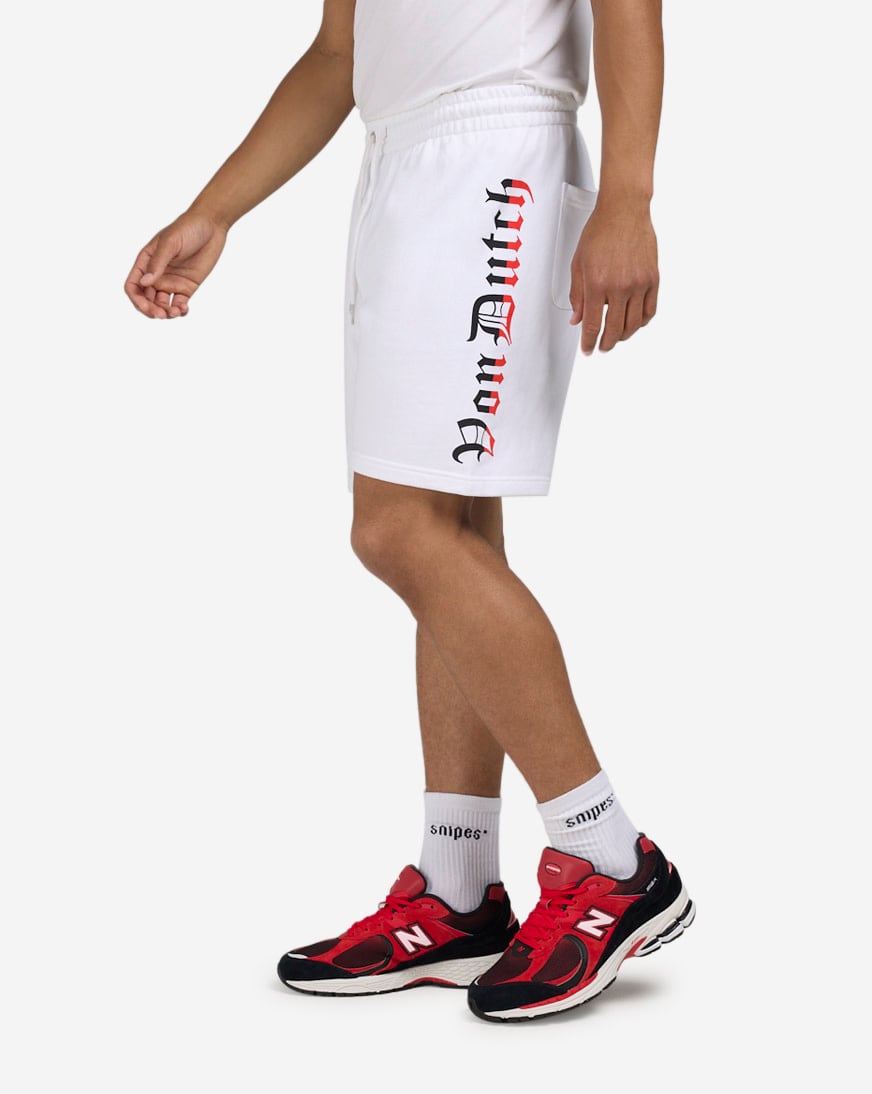 Shop Von Dutch Printed Cross Fleece Shorts 4VND3A5343-WHT white