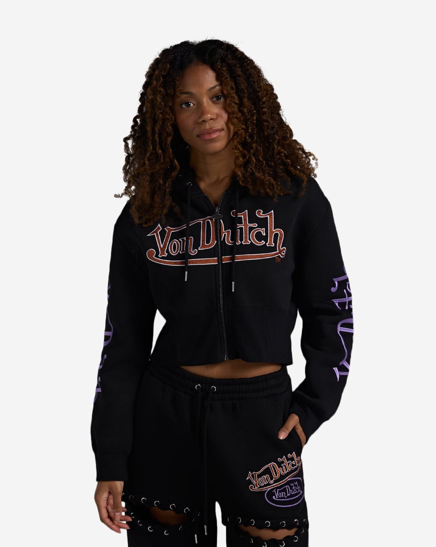 Shop Von Dutch Grommet HD Corset Full Zip Fleece Hoodie
