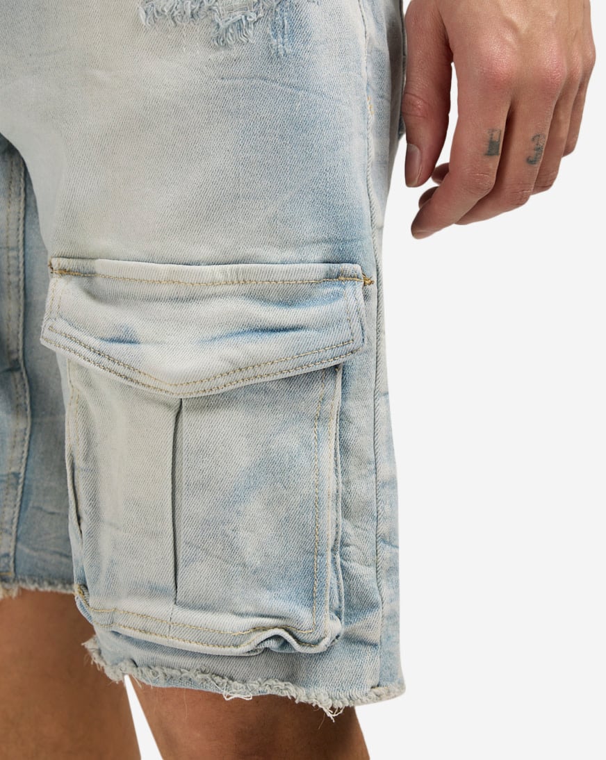 Shop Smoke Rise Denim Cargo Shorts JS24131SNZ-BLU blue