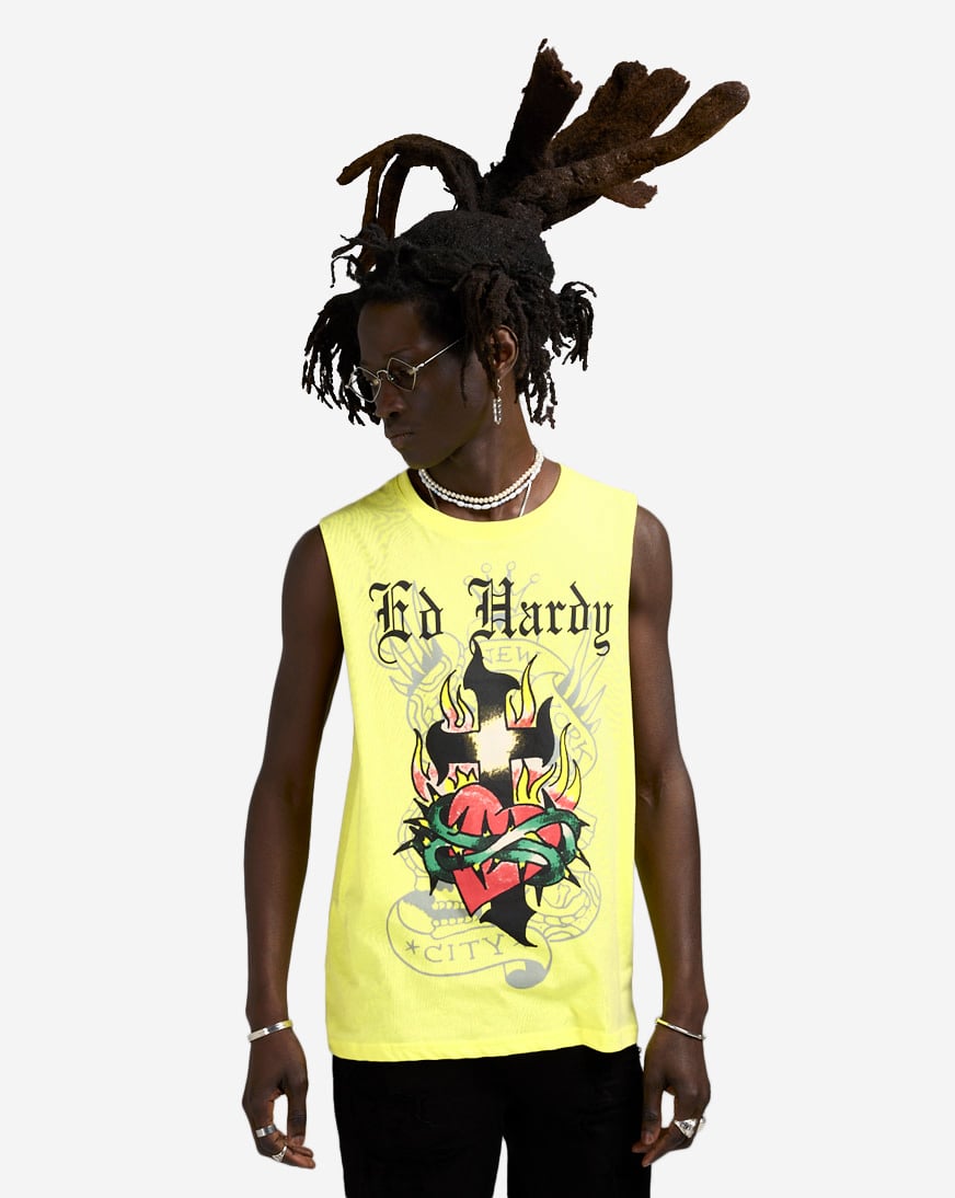 Shop Ed Hardy Eagle Muscle Tank EHM1000-10-LEM yellow | SNIPES USA