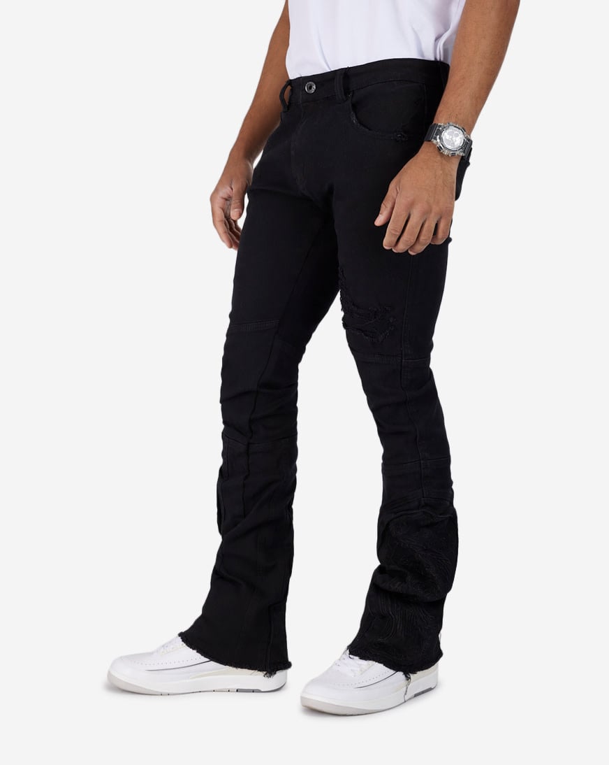 Shop VICIOUS Embroidered Denim Pants VC272- BLK black Shop VICIOUS Embroidered Denim Pants VC272- BLK black