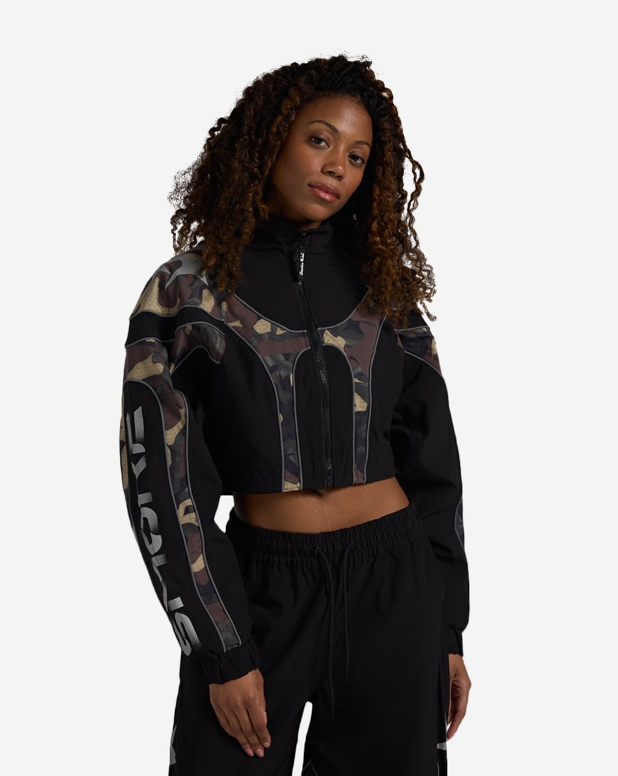 Shop Smoke Rise Reflective Cropped Nylon Camo Panel Jacket