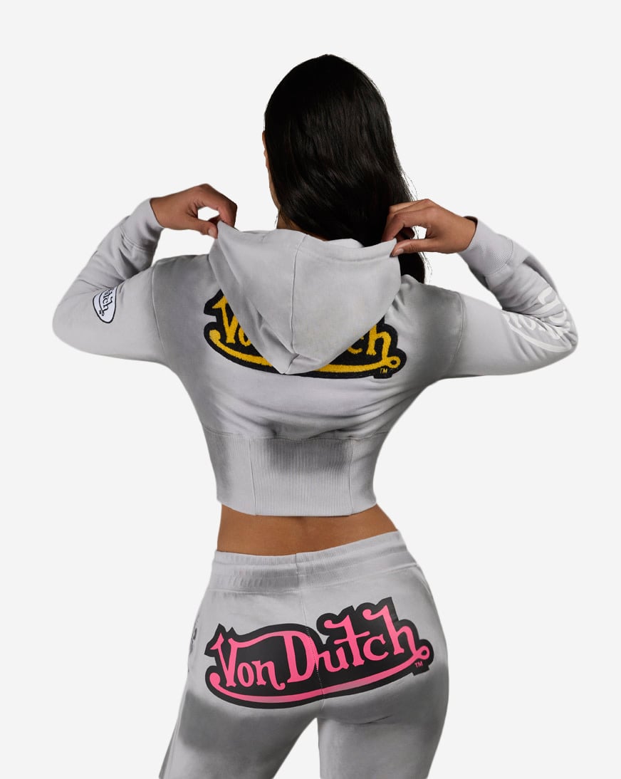 Shop Von Dutch Full Zip Fleece Corset Hoodie VND2B0091SN grey