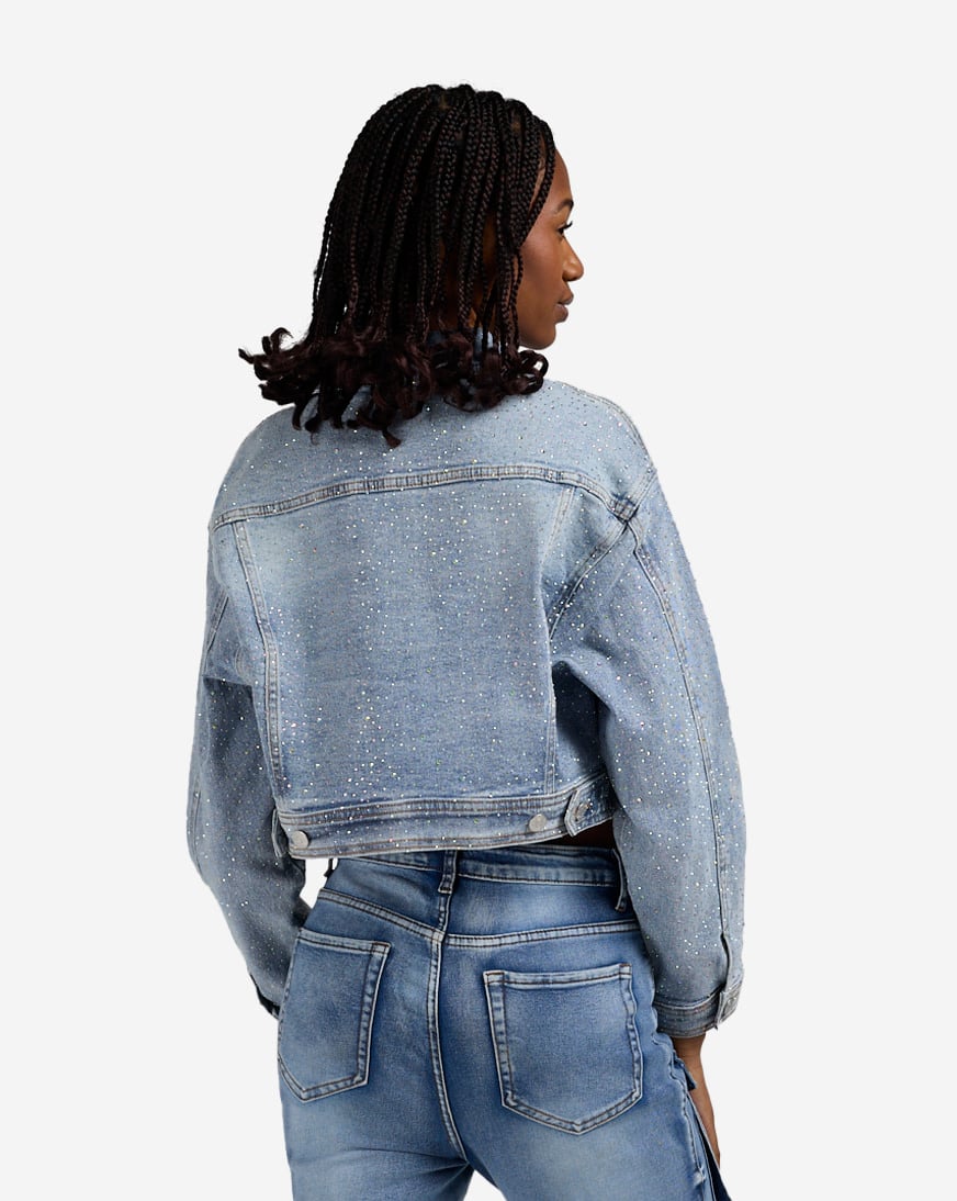 Shop Vibrant Rhinestone Trucker Jacket XJK142SN blue | SNIPES USA