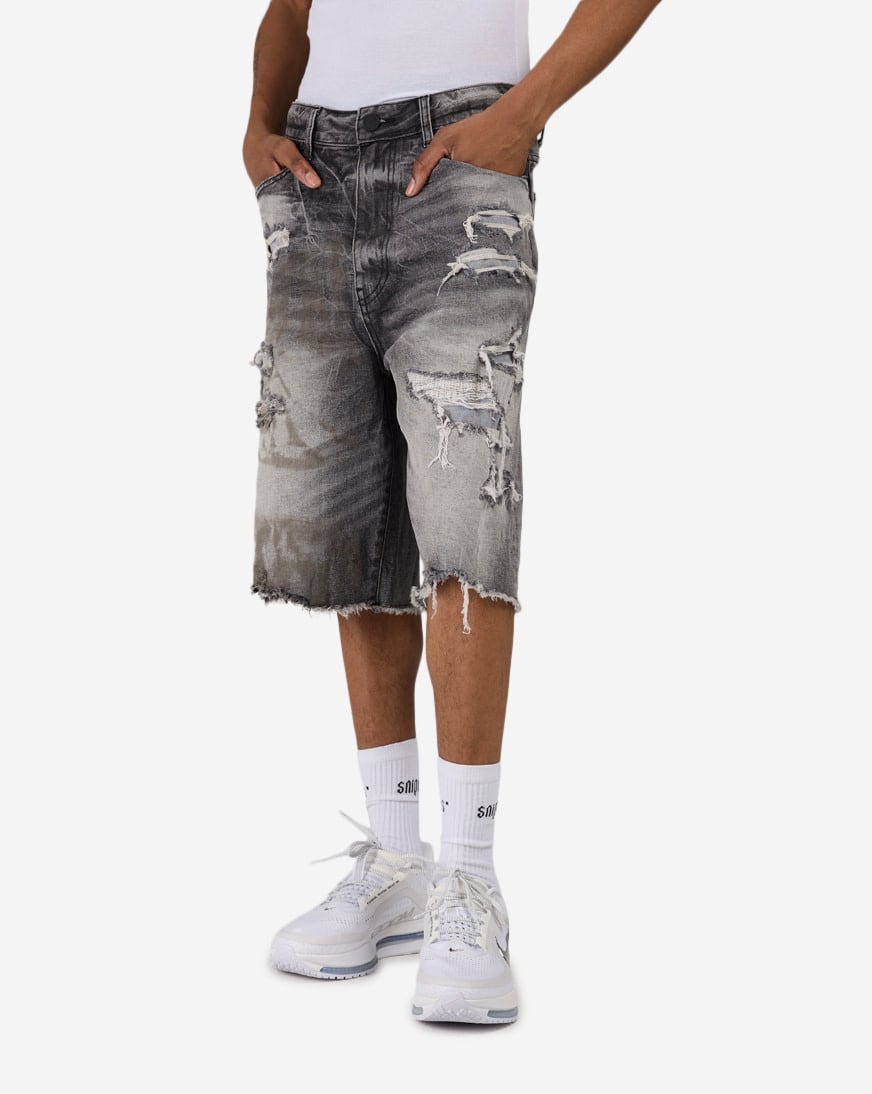 Shop Smoke Rise Skater Fit Denim Shorts JS25423SNZ-BLK grey