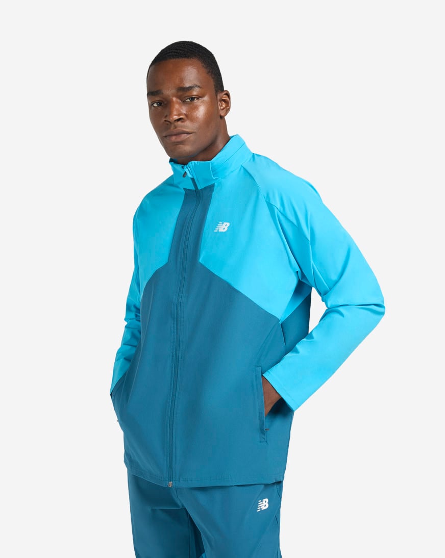 Shop New Balance Utility Stretch Woven Jacket MJ62S4CH-ATD blue