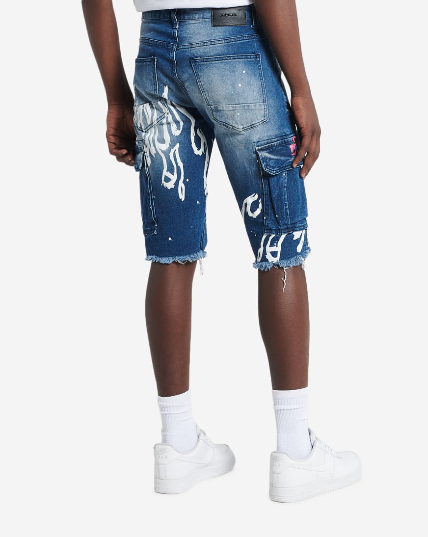 Shop Smoke Rise Cargo Art Doodle Denim Shorts JS22116J-PB