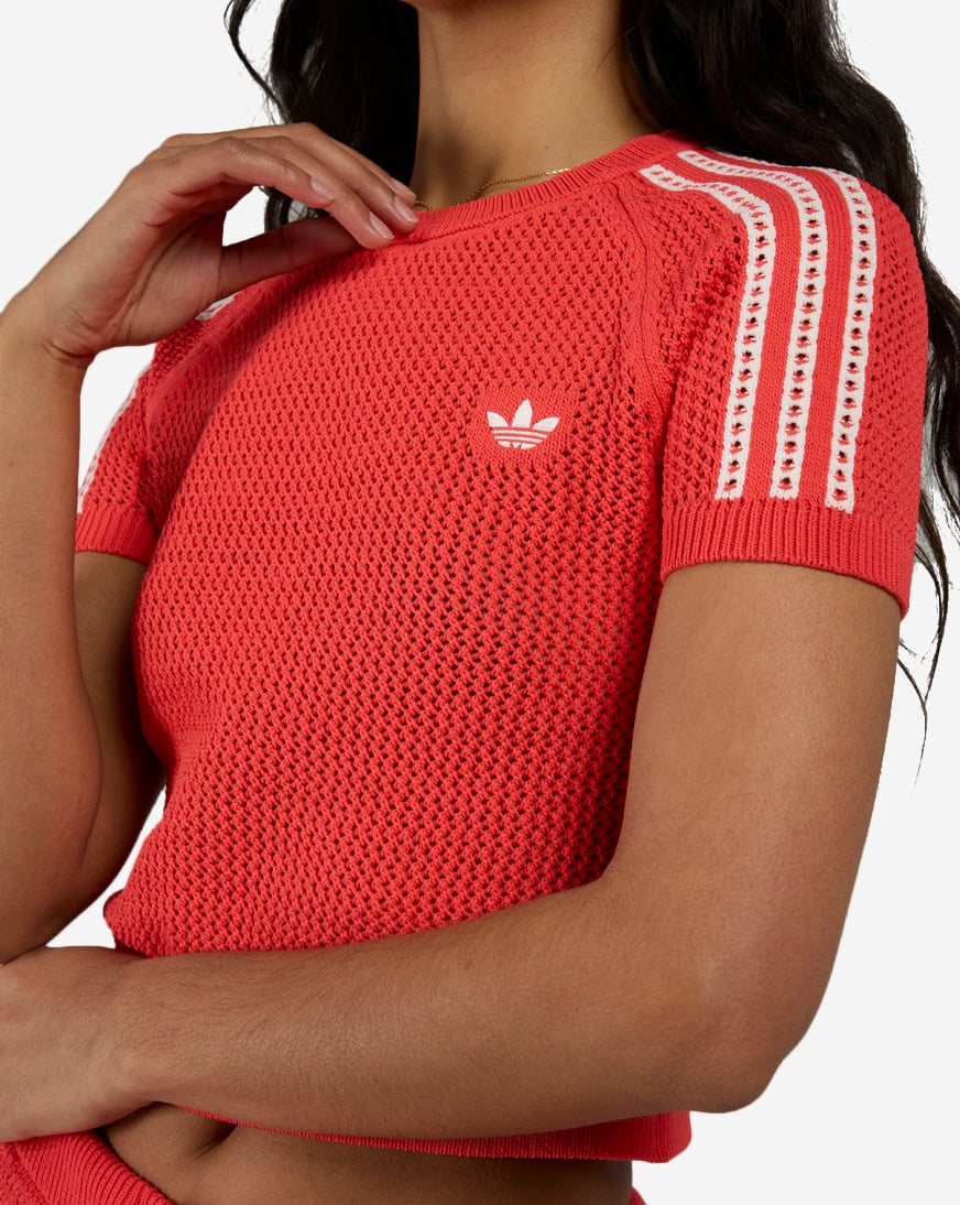 Shop adidas Cali Tee with Knitted Crochet Details KC6482 red