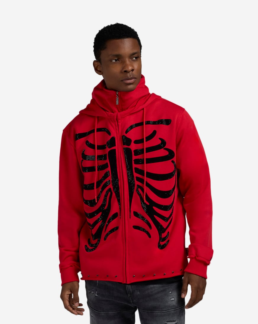 The BONEZ レッドパーカー LARGE Shop BKYS Apparel Skeleton Full Zip Up Mask Hoodie H1285MS-RED red