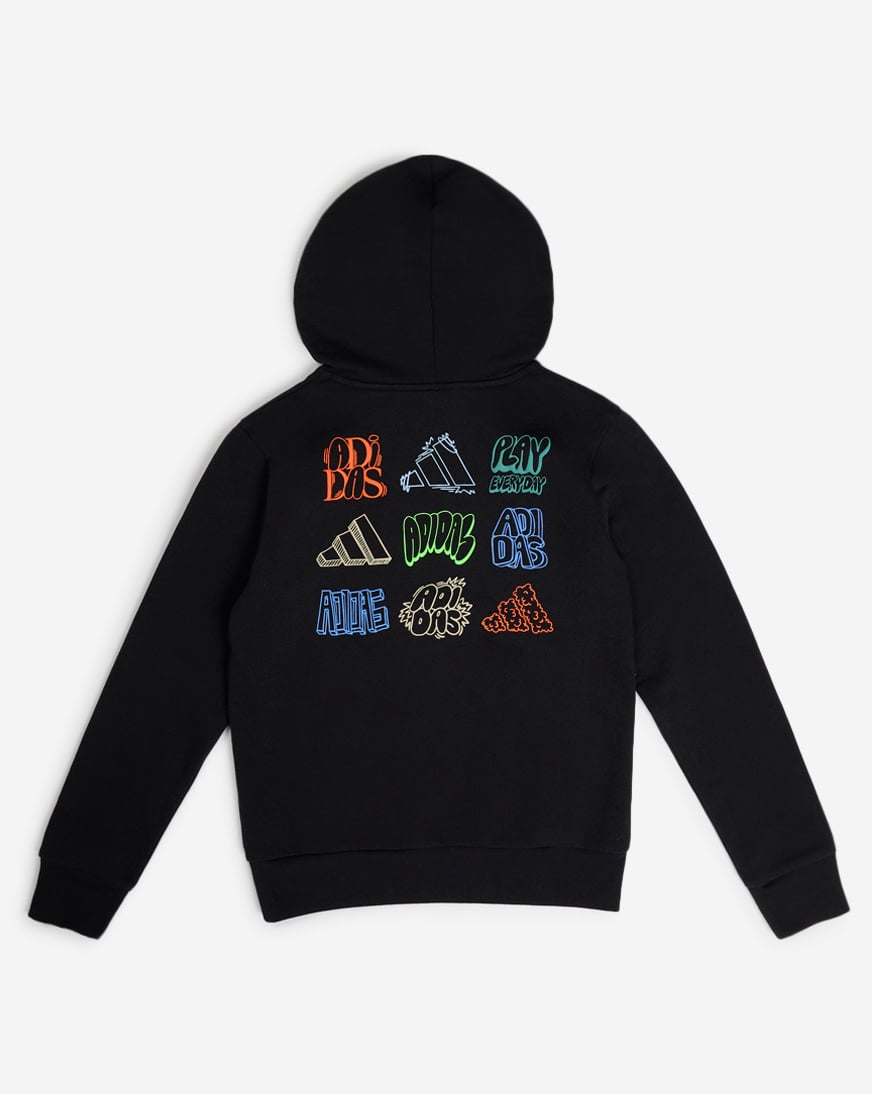 Shop adidas Boys' Puff Multi Logo Back Hit Fleece Hoodie AA10721