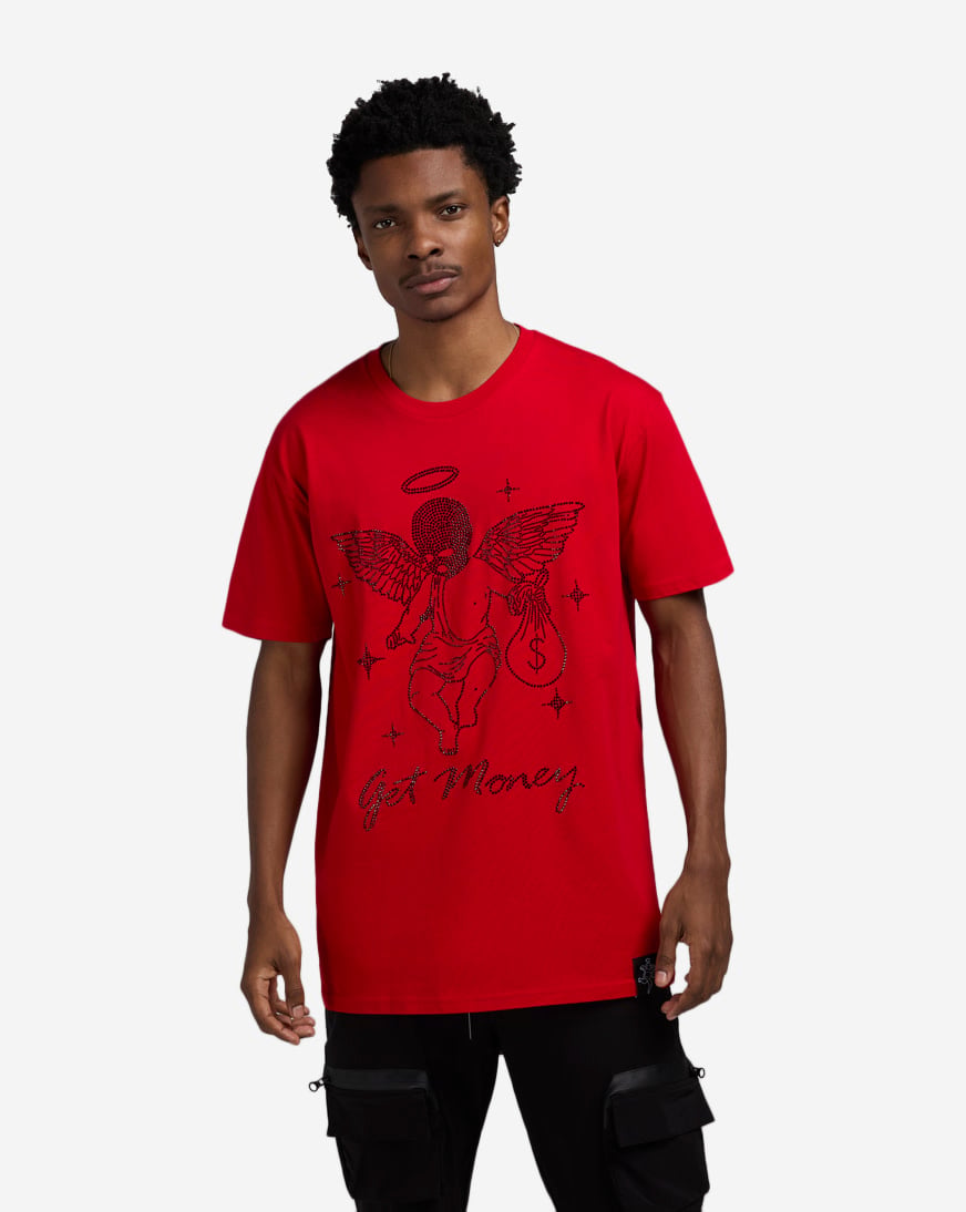 Shop Hasta Muerte Stars Get Money Rhinestone Tee HMANGLSTNE-RED