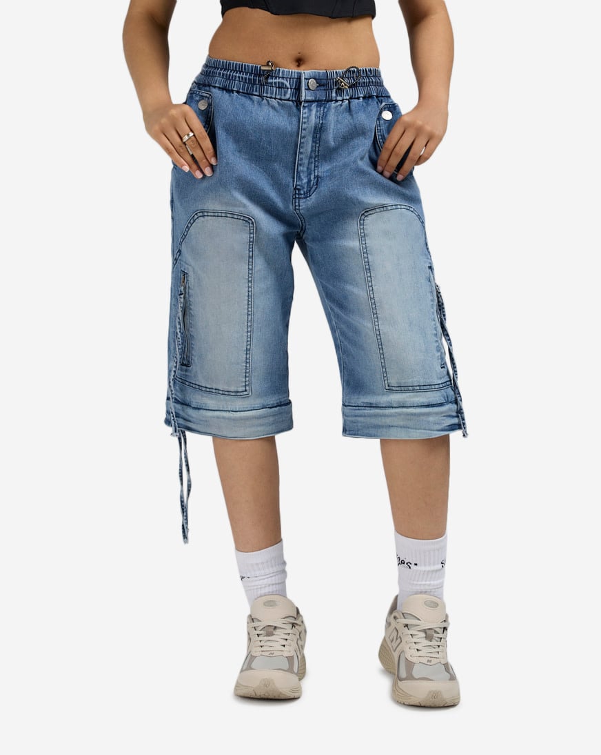 Shop Vibrant Zip-Off Cargo Jort Denim XPT256 blue | SNIPES USA