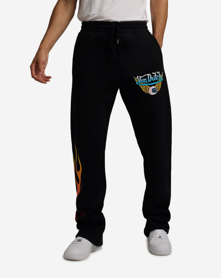Shop Von Dutch Flames Foil Fleece Pants 4VND3A7054-BLK black