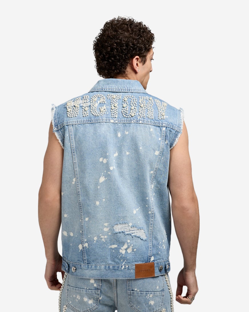 Shop Decibel Pearl Denim Vest DECWJKT035-IND blue | SNIPES USA