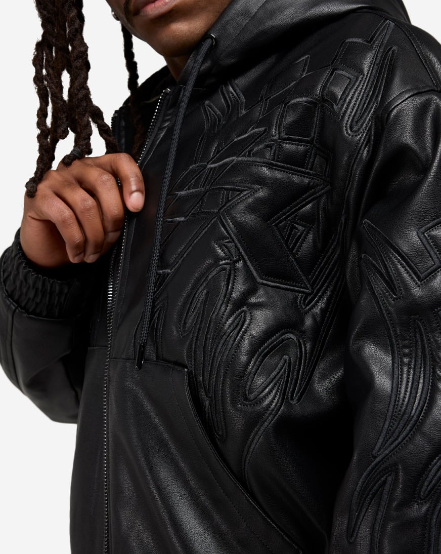 Shop Smoke Rise Racing PU Hooded Jacket OH25685SN-BLK black