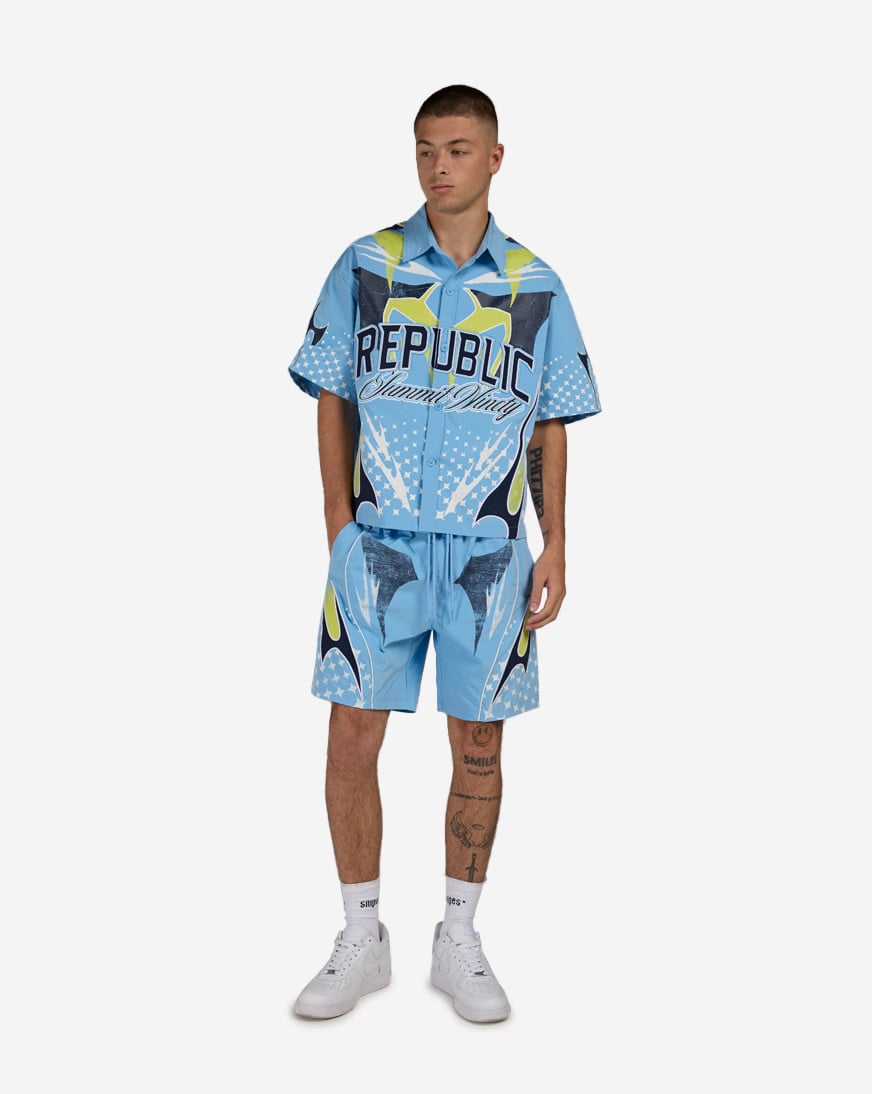 Shop Smoke Rise Republic Windbreaker Shorts WS26S451SN-BLU blue