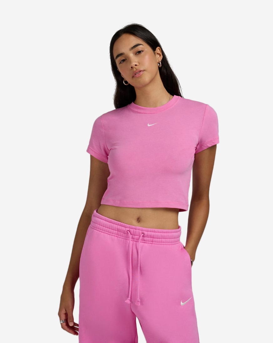 Shop Nike NSW Chill Knit Cropped T-Shirt HF9538-675 pink | SNIPES USA