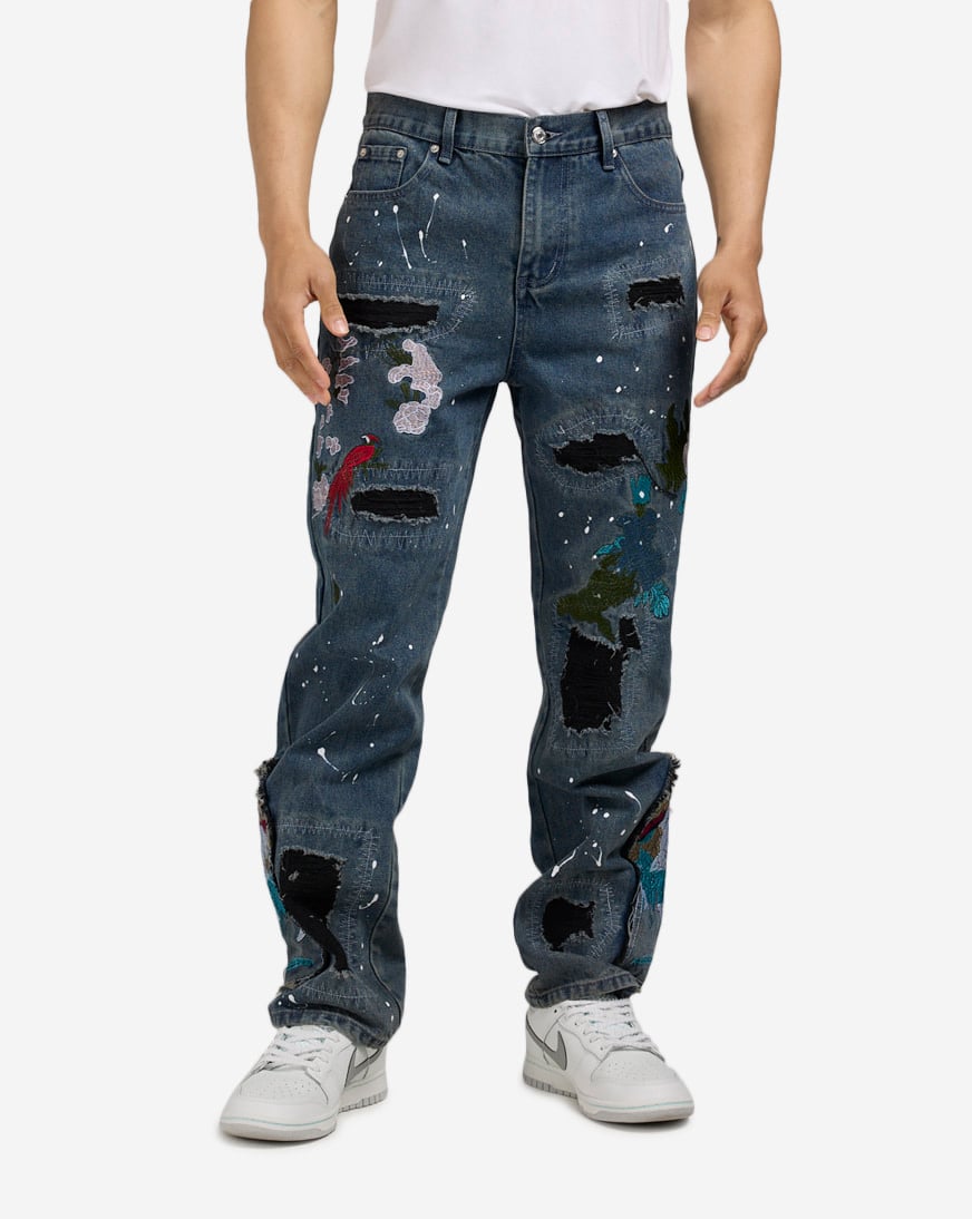 Shop Decibel Paint Splatter Rip and Repair Jeans SS25-MD001 blue