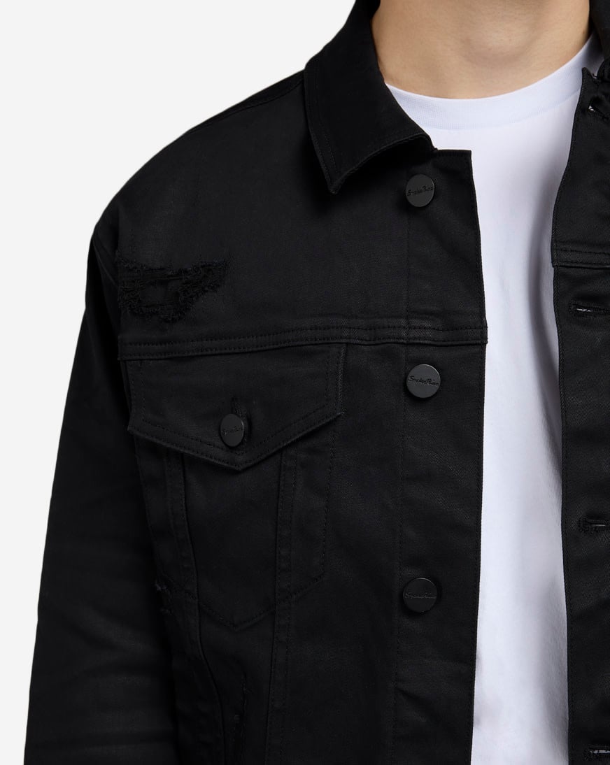 Shop Smoke Rise Cropped Basic Denim Jacket JJ23733SNZ-BLK black