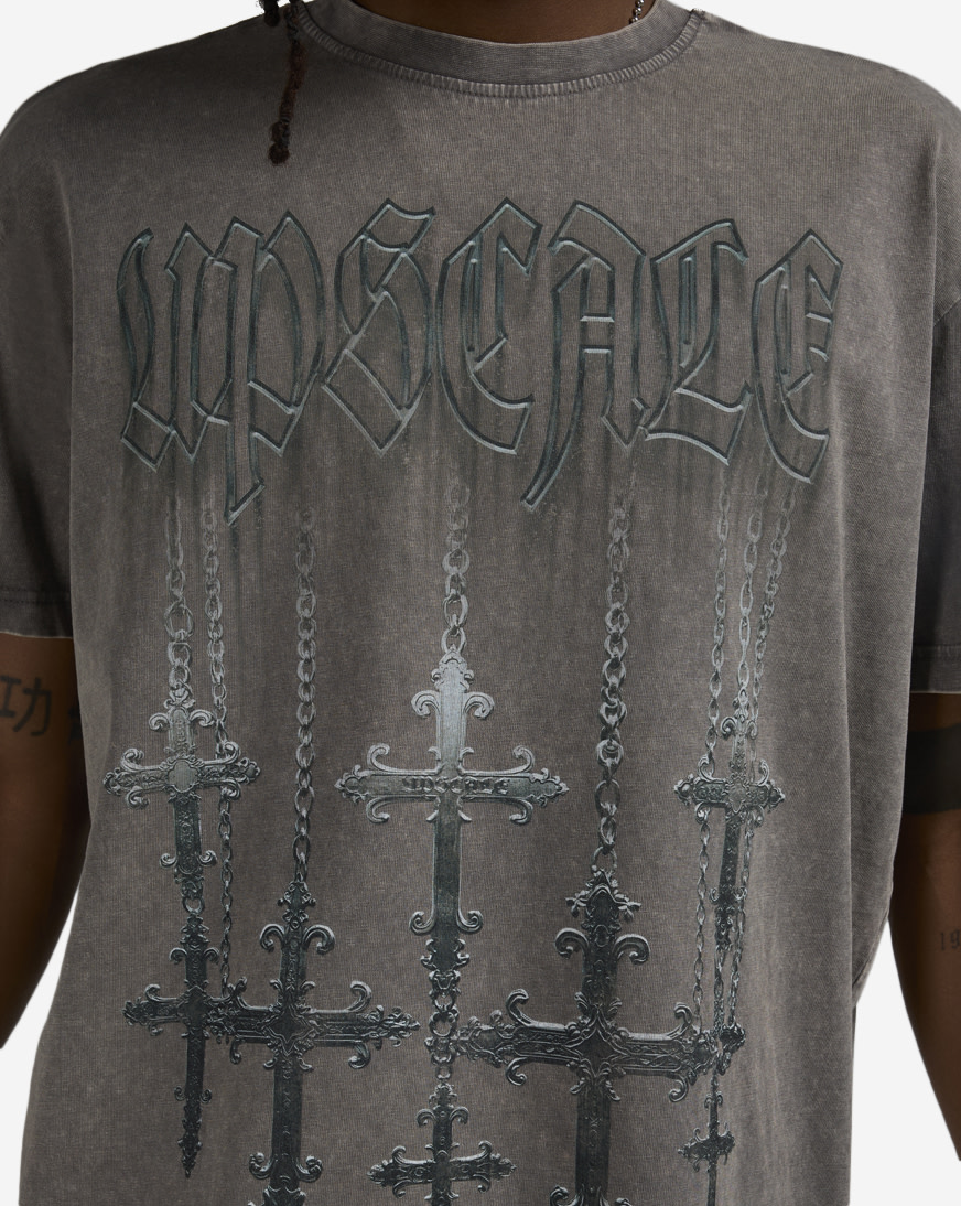 Shop Upscale Chrome Hanging Crosses Acid Washed Tee MTUS524A-02726