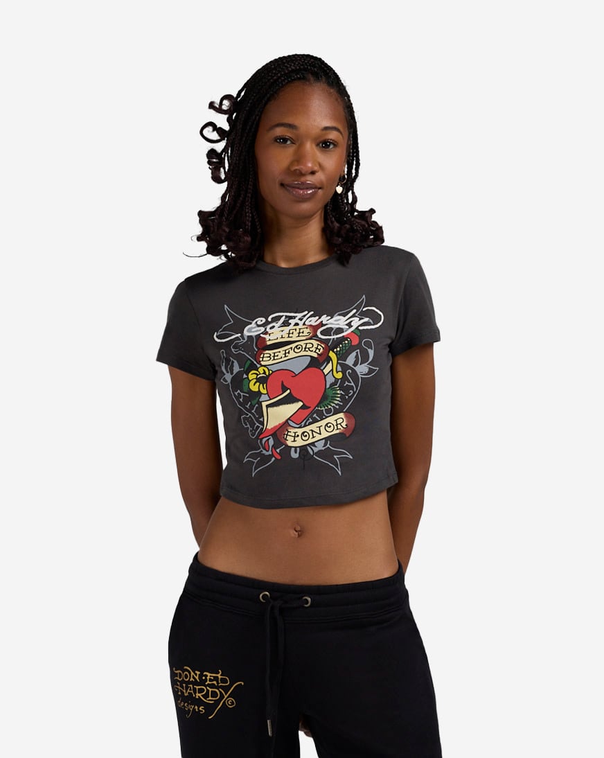 Shop Ed Hardy Heart Sword Baby Tee EHW1104-169 grey | SNIPES USA