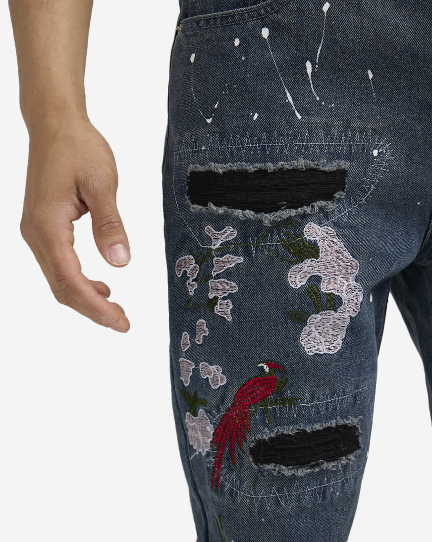 Shop Decibel Paint Splatter Rip and Repair Jeans SS25-MD001 blue