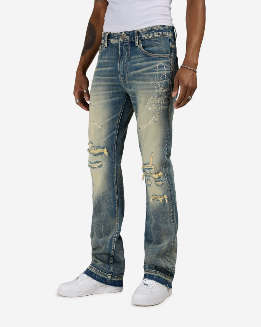 Shop Smoke Rise Studded Rip Repair Stacked Flare Jeans JP25712SNZ