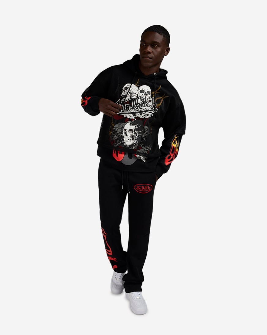 Shop Von Dutch Flame Print Mesh 2-Fer Hoodie 4VND2A7443-BLK black