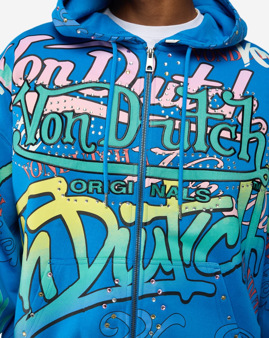 Shop Von Dutch Street Tag Allover Print Full Zip Hoodie 4VND2B0431