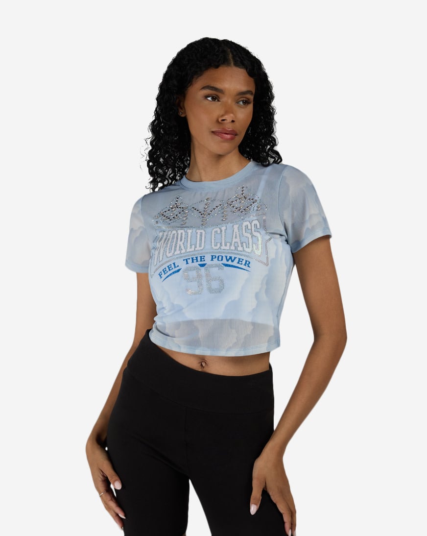 Shop Smoke Rise Rhinestone Mesh Tee RKT26S403SN-BABYBLUE blue