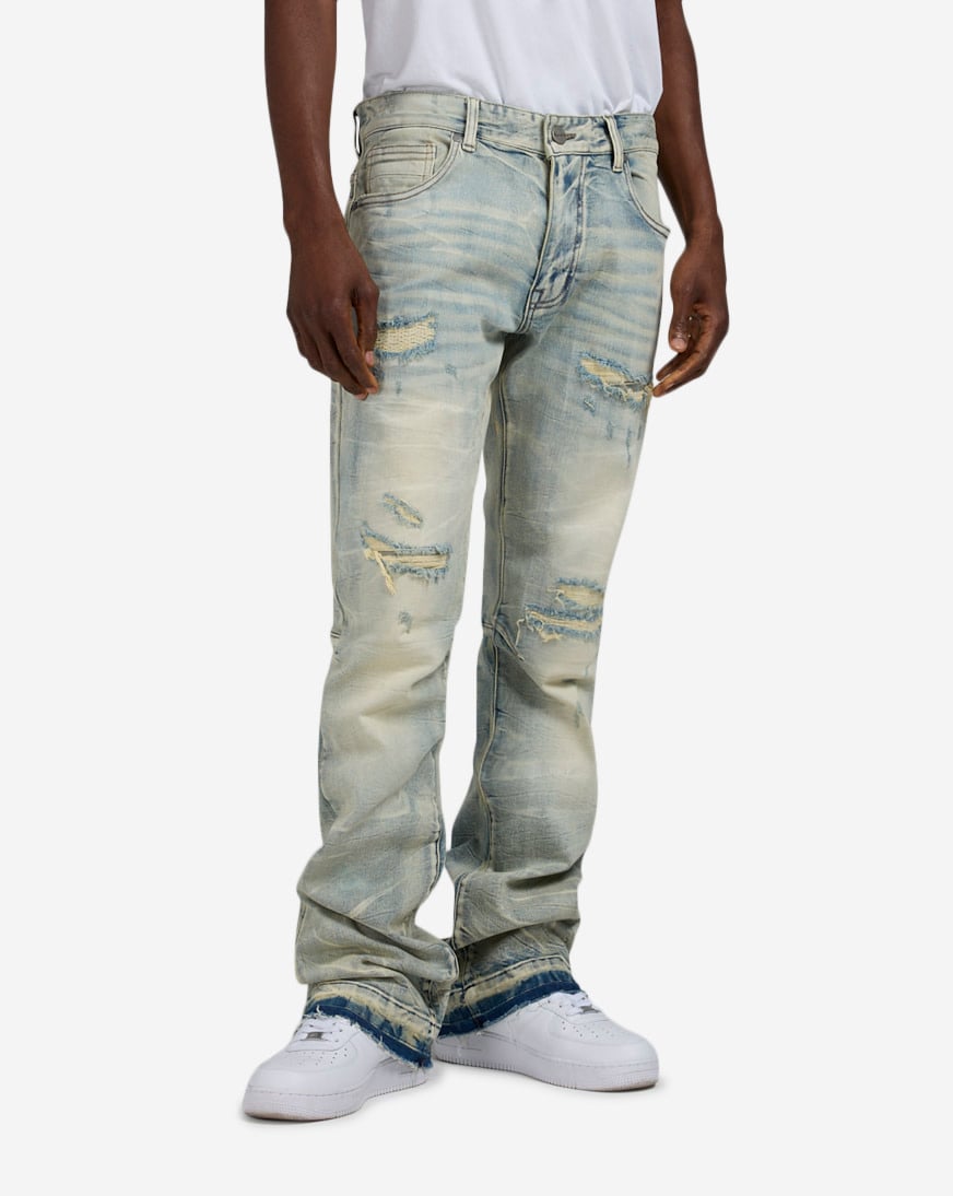 Shop Smoke Rise Lazy Stacked Flare Jeans JP25622SN-SOL blue