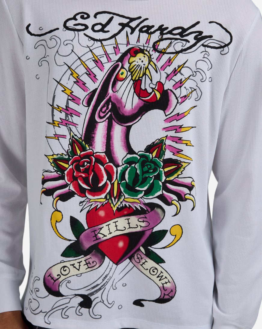 Shop Ed Hardy Panther Rose Thermal Top EHMT1401-5-WHT white