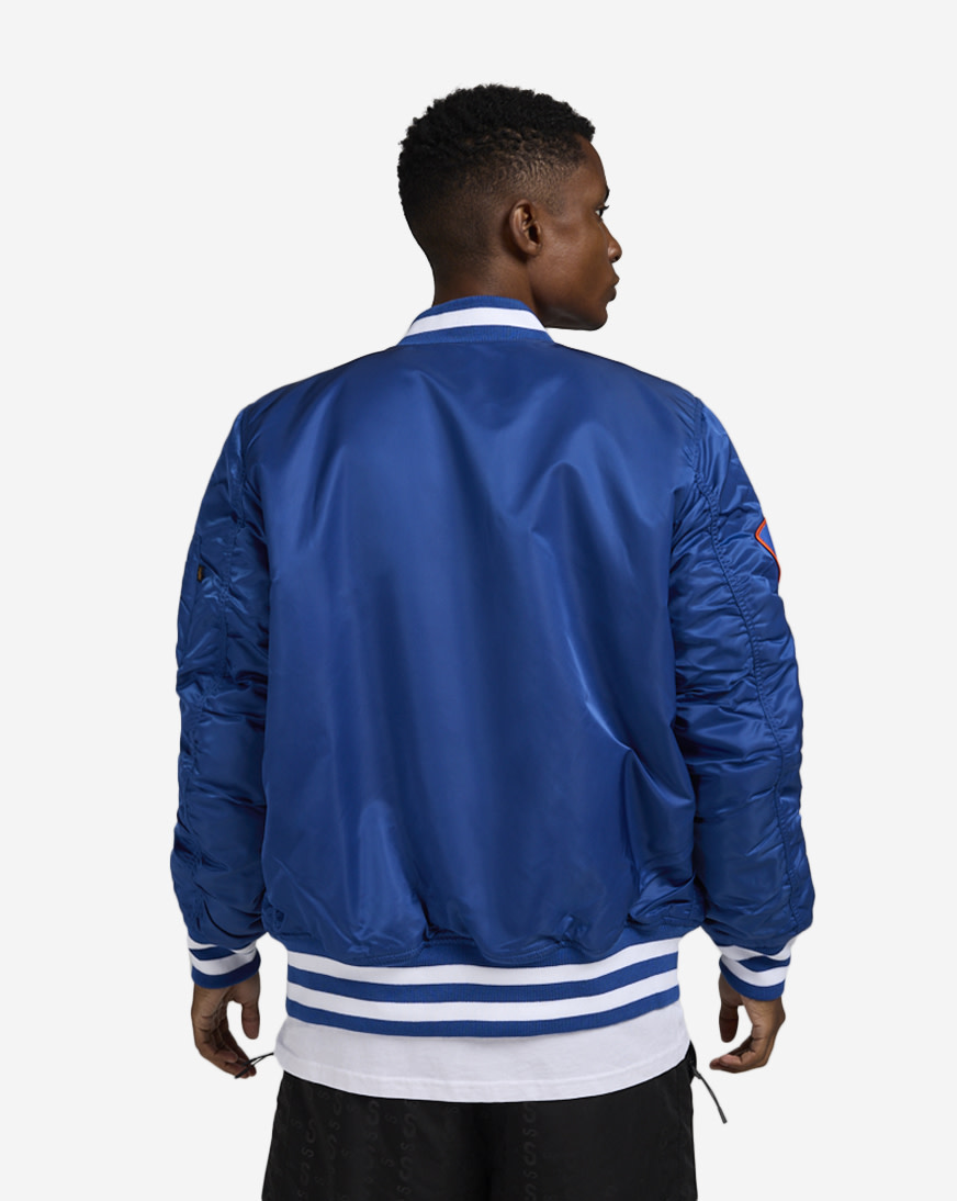 thumbnail image 2 of Alpha Industries X New Era New York Mets MA-1 Bomber Jacket – Men's Nylon Flight Jacket, Blue 2 of 2