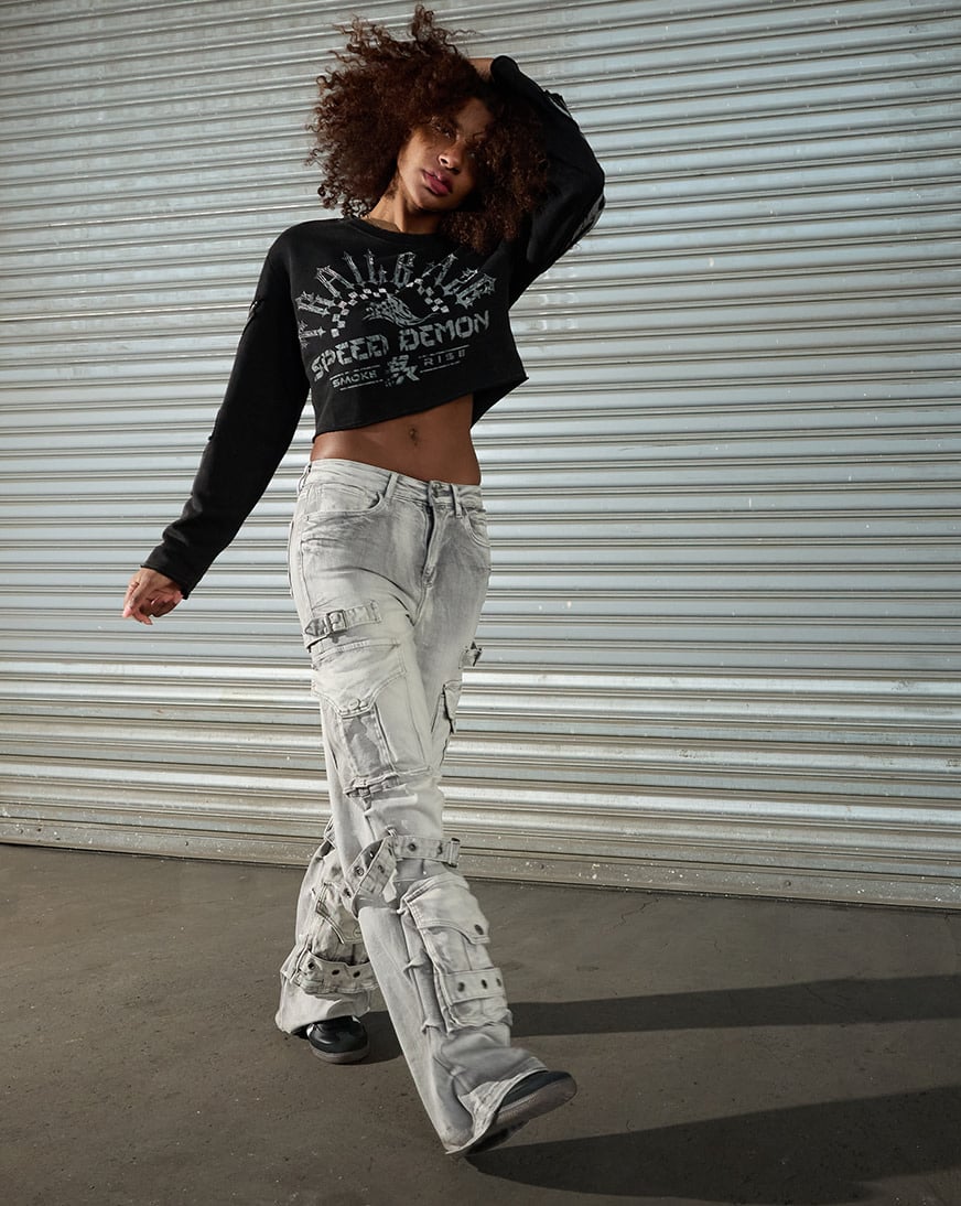 Shop Smoke Rise Crop Rhinestone Graphic Long Sleeve Crewneck