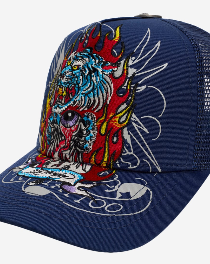 Shop Ed Hardy Tiger Flame Trucker Hat EHH0001-63 blue | SNIPES USA