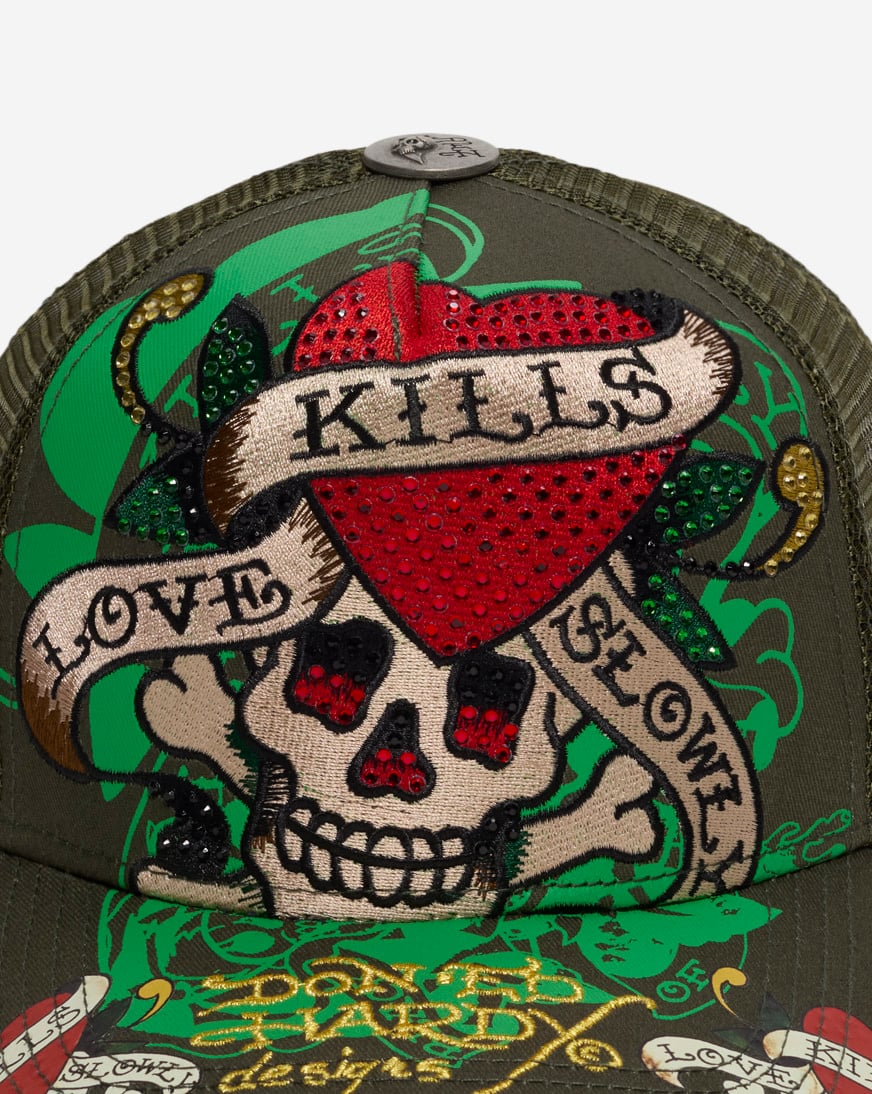 Shop Ed Hardy Skull Trucker Hat EHH0001-77RS green | SNIPES USA