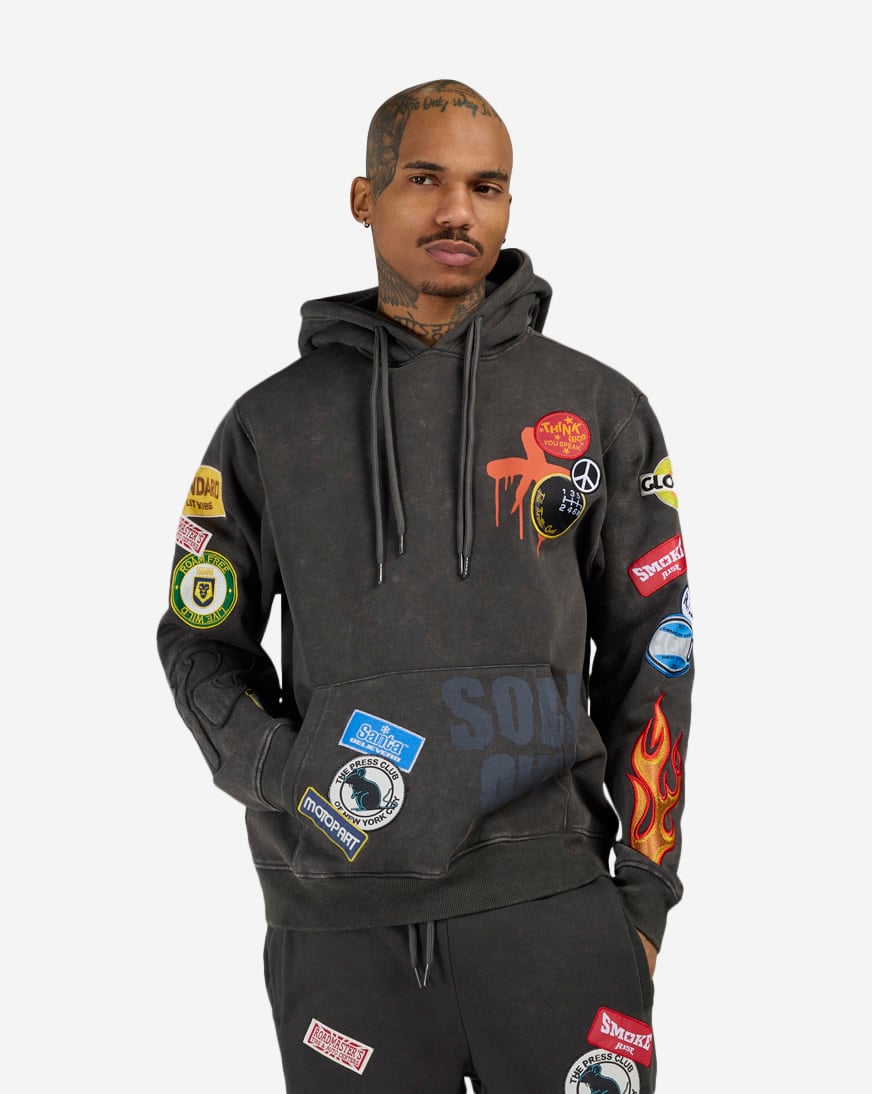 Shop Smoke Rise Multi Embroidery Patch Hoodie FO24159SN-GRA grey