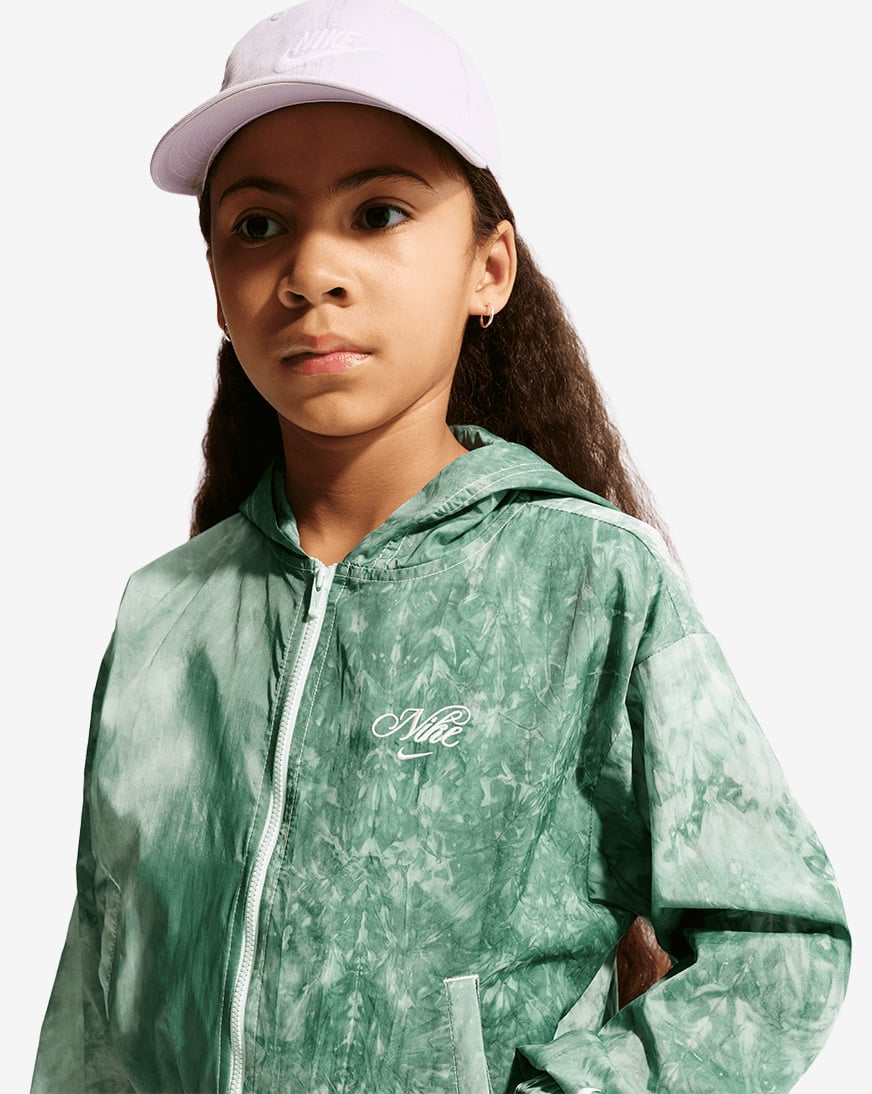 Shop Nike Big Kids' NSW Club Woven Track Jacket IF1731-394 green