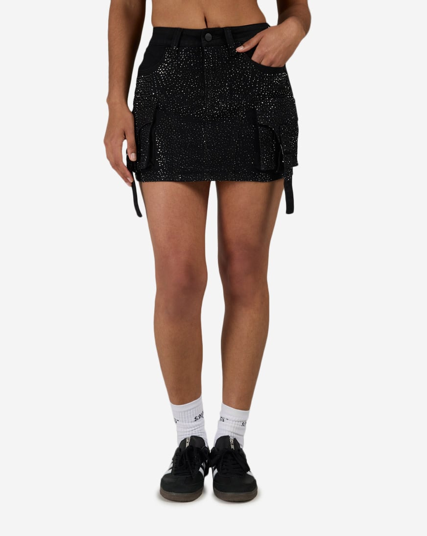 Shop Smoke Rise Cargo Rhinestone Mini Skirt RJK26S484SN-DEEPBLACK
