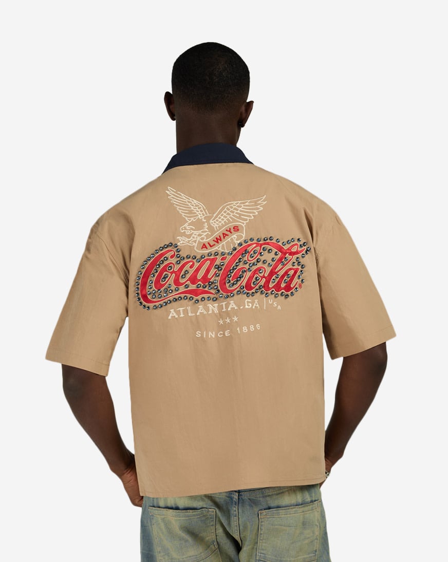 Shop Preme Coca Cola Woven Shirt PRWT139-KHA beige | SNIPES USA