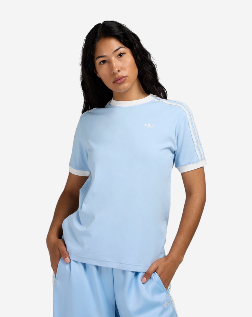 ★adidas★ Ruffle 3S Tee Clear Sky KC8820 Shop adidas Originals Ruffle 3-Stripes T-Shirt KC8820