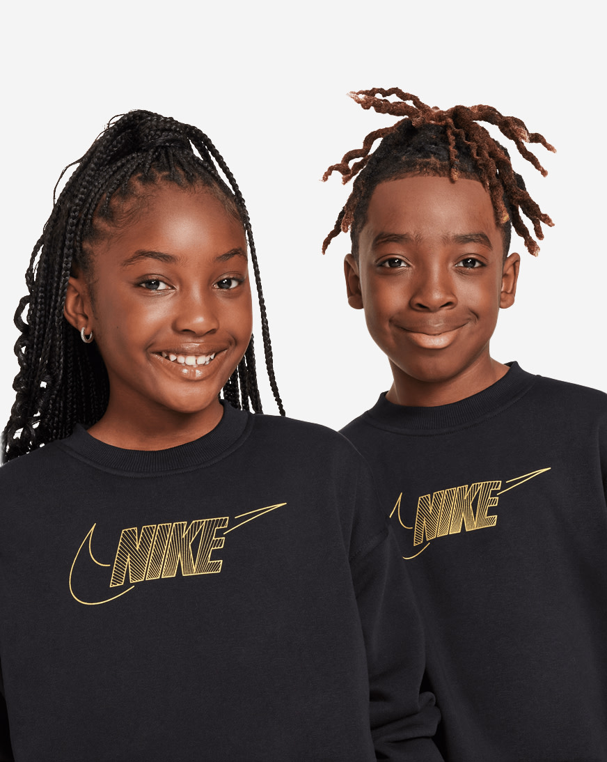 Shop Nike Grade School NSW Club Fleece Shine Crew FJ6161-010