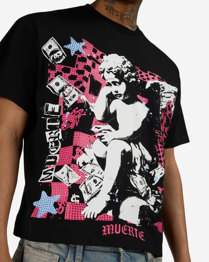 Shop Hasta Muerte Silent Moves Cropped Tee SILENTMVS-05 black
