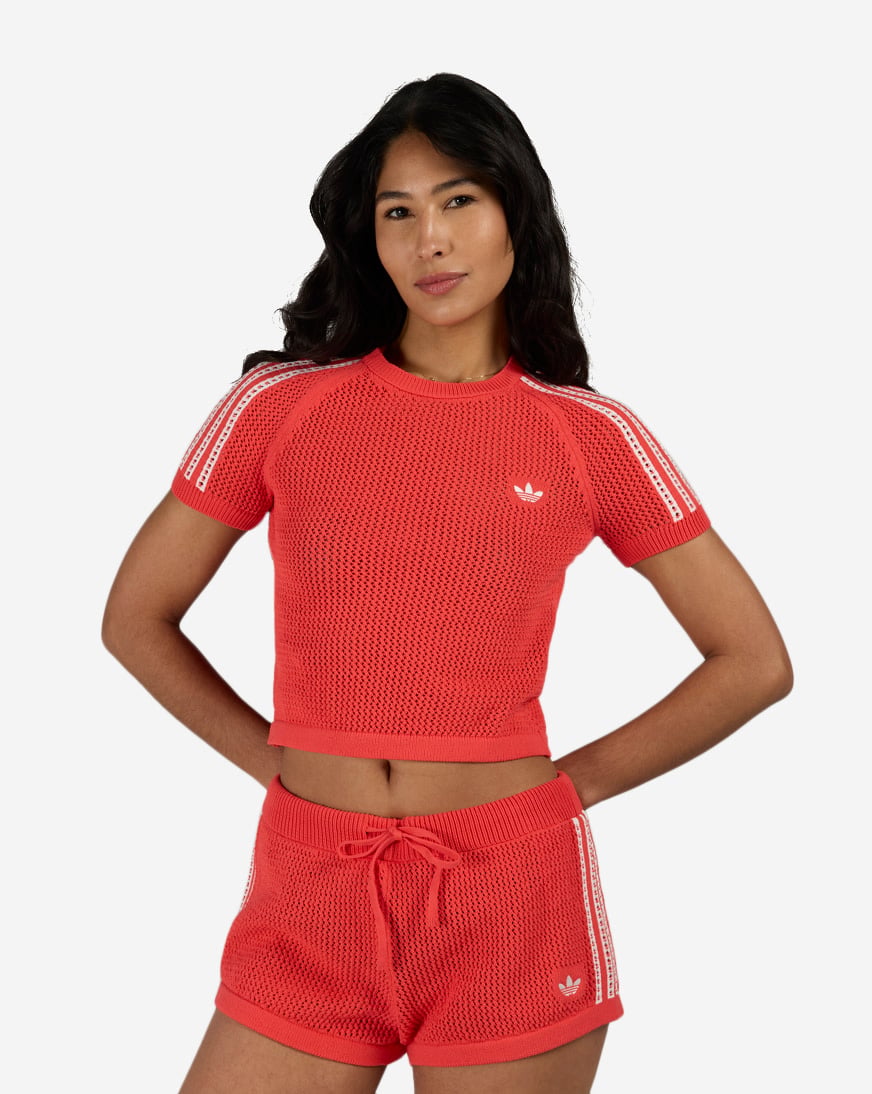 Shop adidas Cali Tee with Knitted Crochet Details KC6482 red