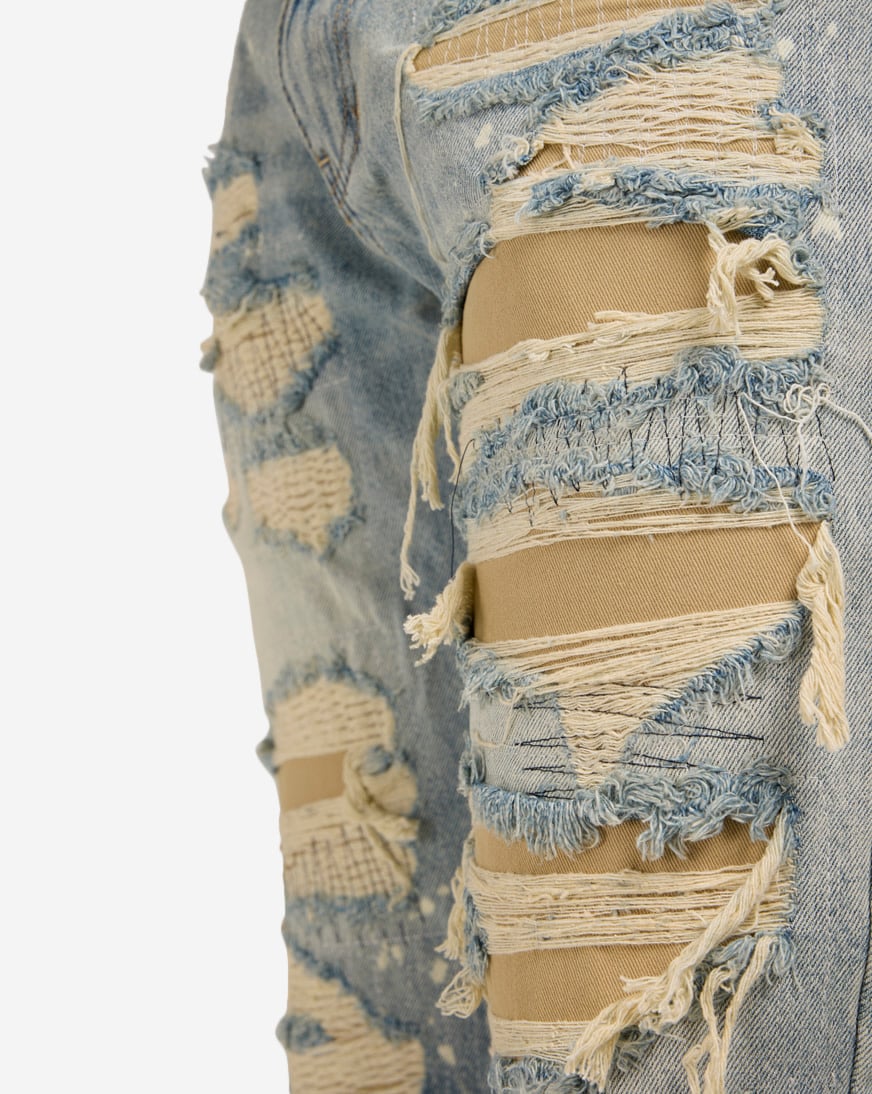 【in a row】Slap Sand Wide Denim Wide leg jeans with sandblasted effect blue denim sand
