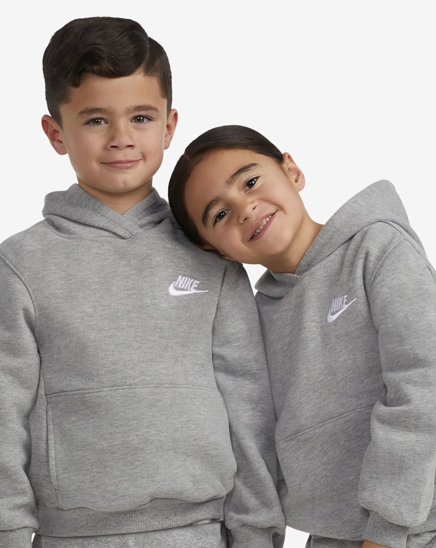 Shop Nike Little Kids' NSW Club Fleece Hoodie 86L088-042 grey