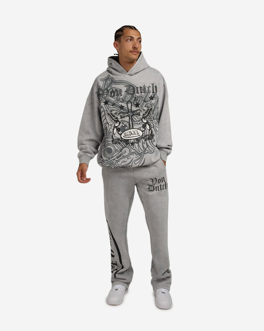Shop Von Dutch Printed Cross Hoodie 4VND2A5473-GRY grey | SNIPES USA